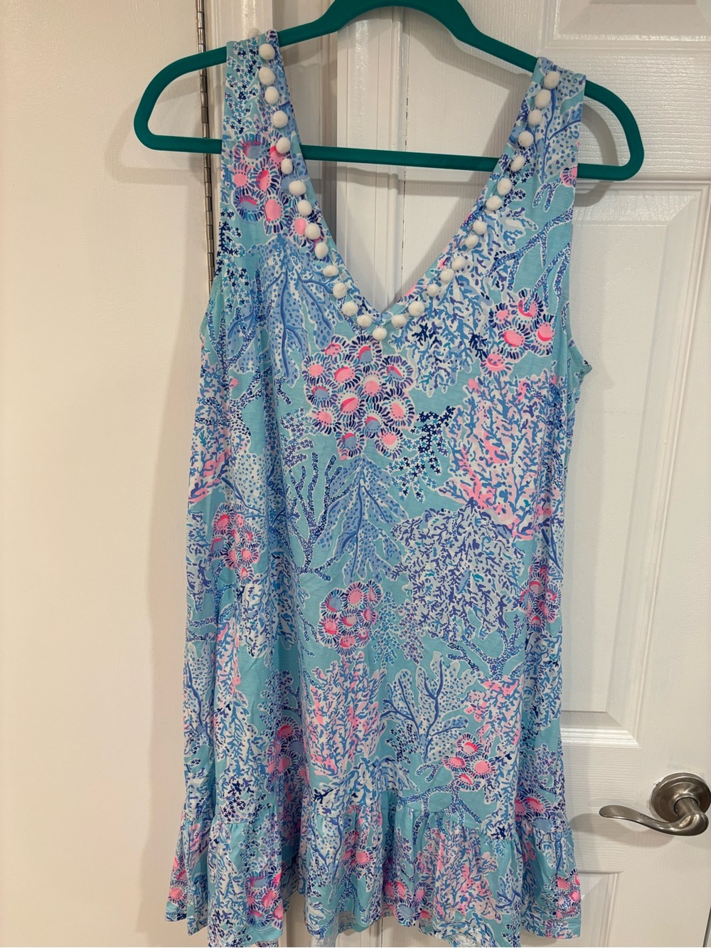 Lilly Pulitzer Sleeveless V-Neck Floral Beach Dress in Aqua & Pink - Picture 2 of 3